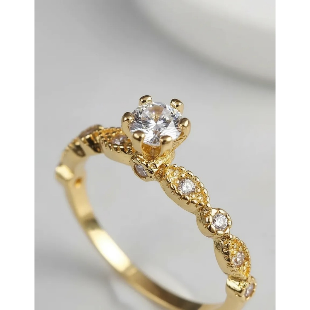 Anel Solitário Zircônia Casamento Bodas Banhado A Ouro em Oferta na Shopee