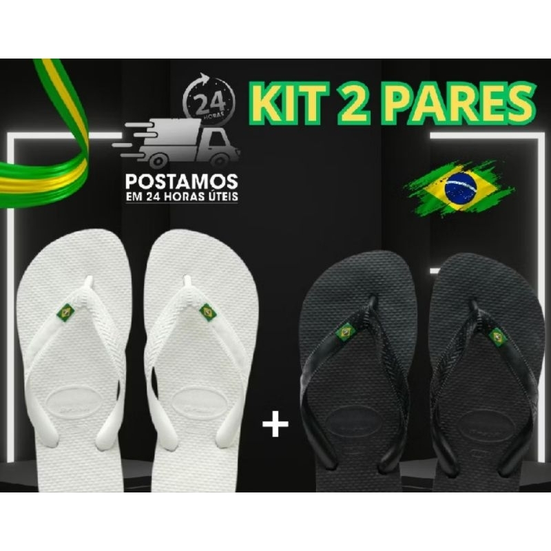 Chinelo de dedo Havaina Do Brasil Bandeirinha TOP PROMOÇÃO Preta Branca