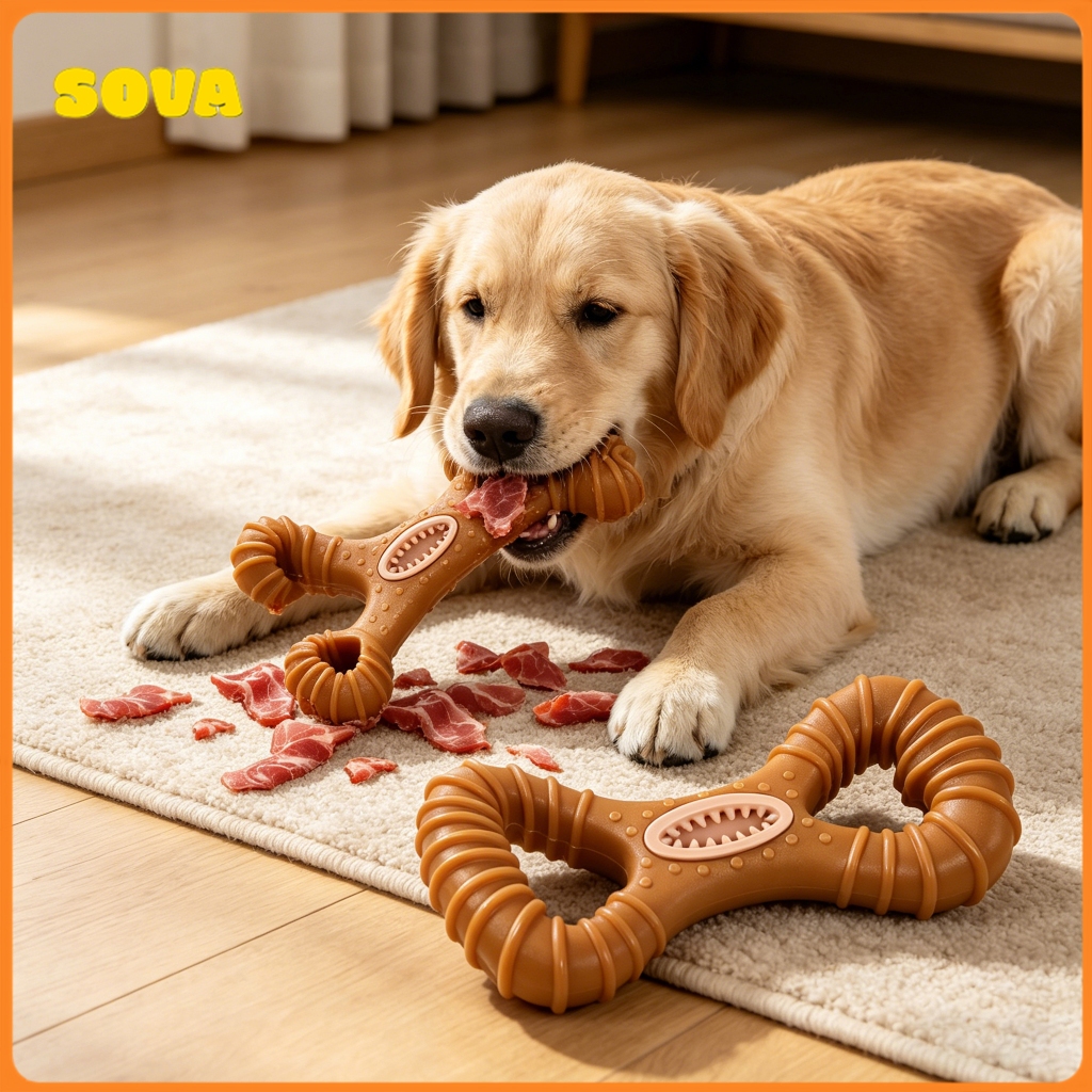 Brinquedo Interativo Osso Mordedor Cachorro Sabor Bacon Maciço E Resistente De Fibra De Trigo