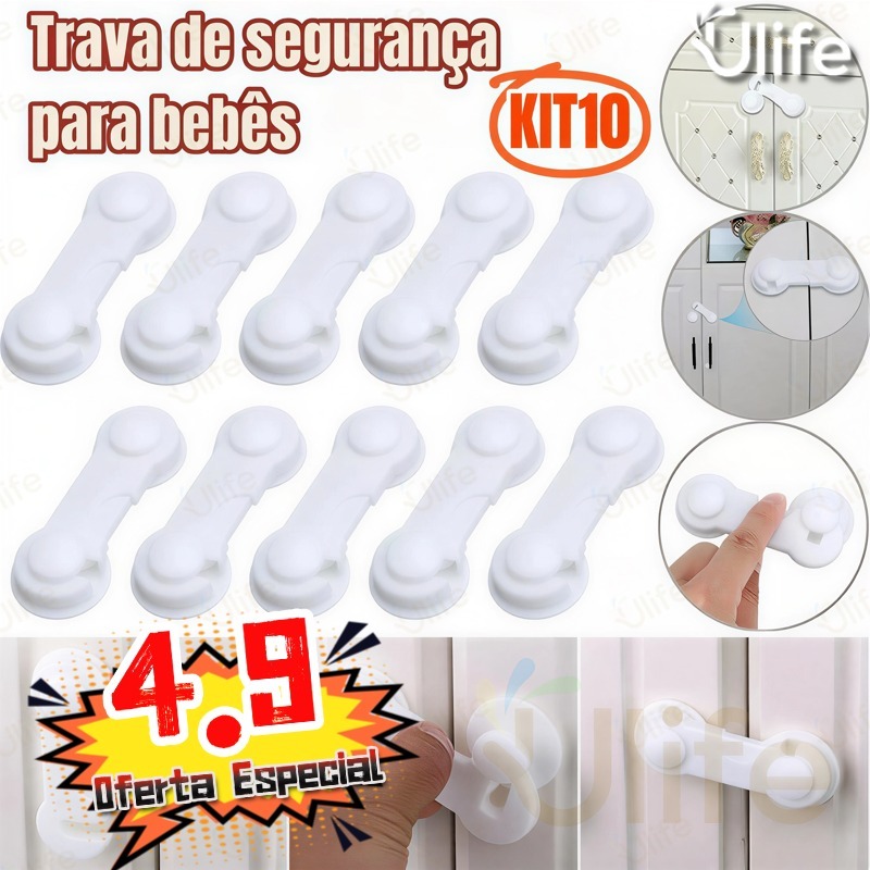 10 Trava Gaveta Armário Segurança Protetor Proteção Bebe Kit-UF