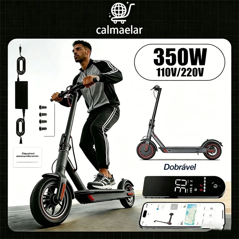 Scooter Eletrica Patinete Eletrico Dobrável Capacidade de App Bluetooth 350W E Luz LED Sinalização