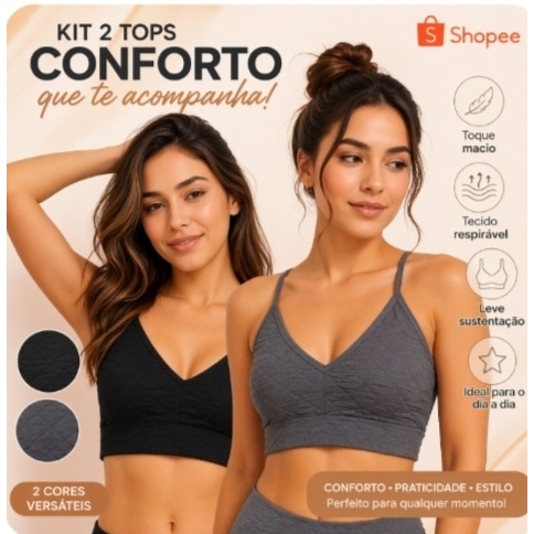 KIT com  2 TOPS  TIPO SUTIÃ ESPORTIVO FITNESS C/ BOJO REMOVIVEL - CONFORTO E REFORÇADO PARA SUA SEGURANÇA E ATIVIDADES