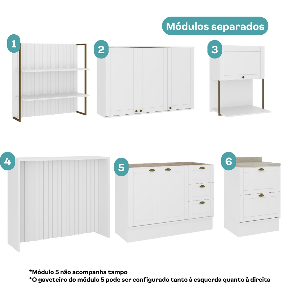 Cozinha Completa Milla Pro 100% MDF Armário e Balcão Branco Carraro · foto 2