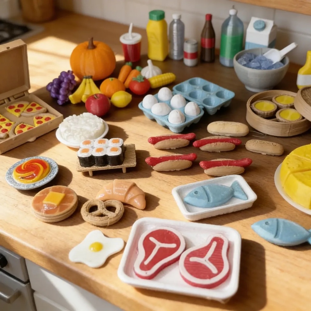 Coleção Mini Comidas, Bebidas, Frutas E Legumes (INCLUI OVO E GELO)