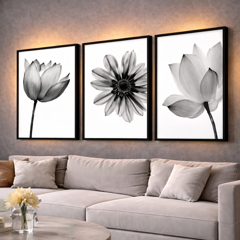 Quadro De Parede Decorativo Moldura Quarto Sala Floral Tons De Cinza em Oferta na Shopee