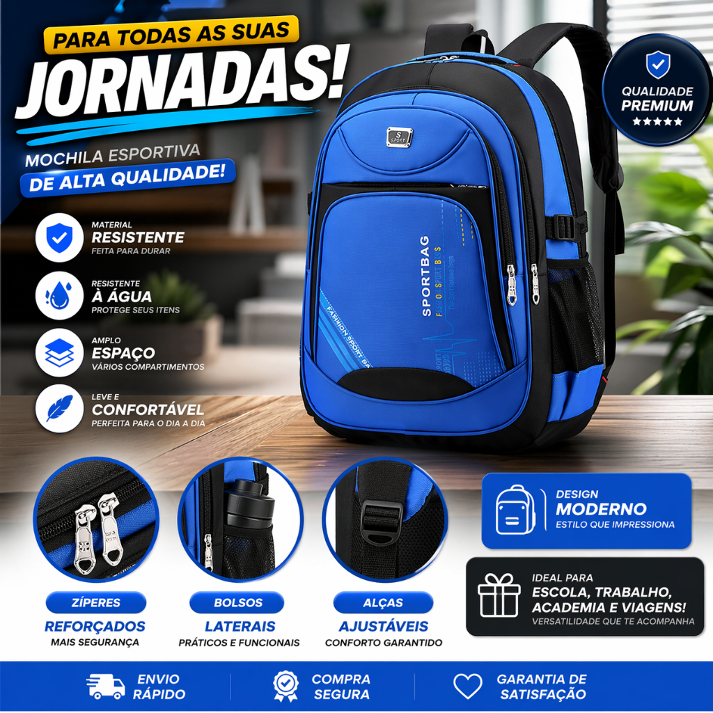 Mochila Masculina Resistente Impermeável Grande Notebook Escolar Viagem Trabalho Reforçada
