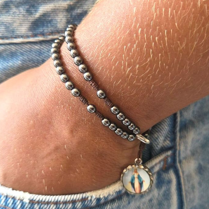 Terço Pulseira Hematita — Fé, Proteção e Devoção no Pulso | Presente Religioso Católico
