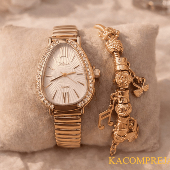 Kit Relógio de Quartzo feminino Modelo Cobra Com Pulseira Berloque Design Requintado e pulseira retrátil luxuosa