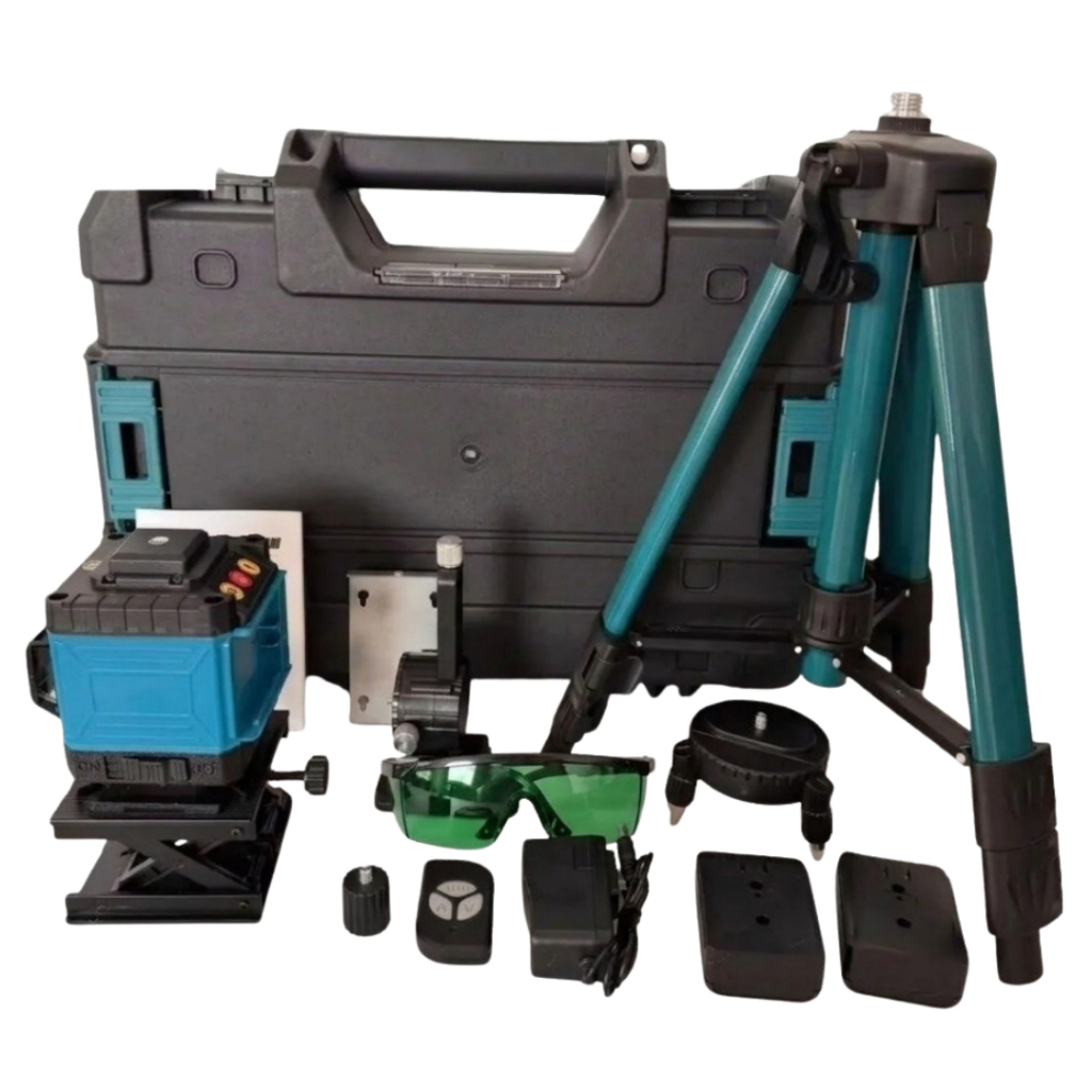 Nível Laser Verde 12 Linhas 3D 360° Graus Autonivelante + 2 Baterias e Tripé Luatek