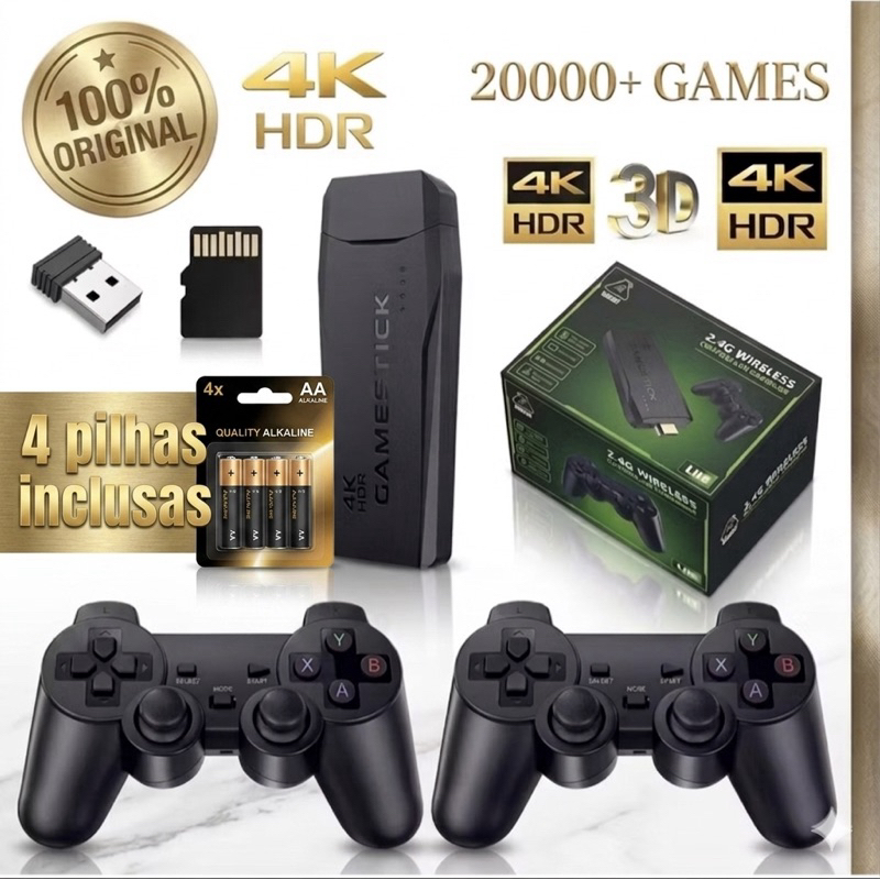 Game stick 20000+ Jogos M4K 2 controles sem fio console portátil jogos retrô antigo  - 4 Pilhas inclusas em Oferta na Shopee