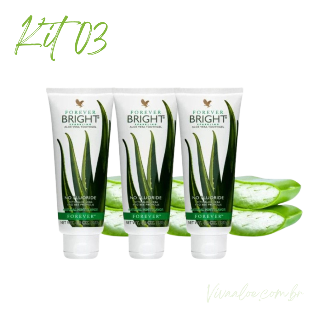 Kit 03 Gel Dental Aloe Vera Natural Sem Flúor Pasta Dente Forever-Bright Toothgel Hálito Fresco