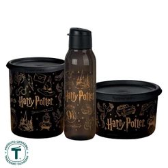 Kit Potes e Garrafa Tupperware Harry Potter Instantânea Mágica Hogwarts Preto 3 Peças