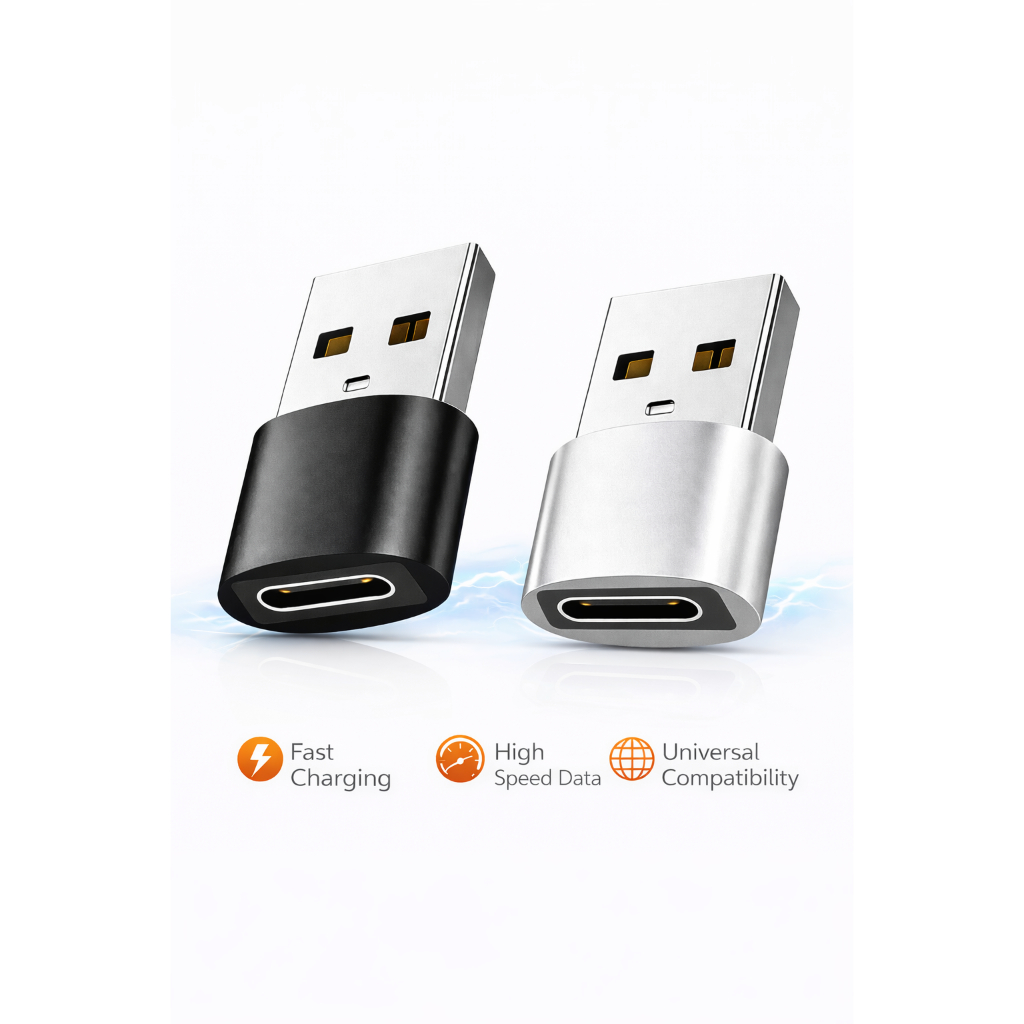 Adaptador USB-C Fêmea para USB Macho OTG Carregamento Rápido Alta Velocidade Universal Android e iPhone