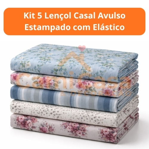 Kit 5 Lençol Casal Avulso Estampado com Elastico Microfibra