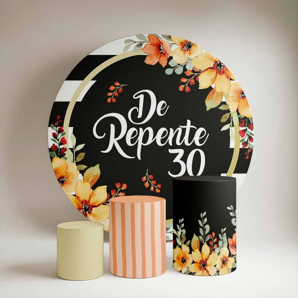 Kit Painel Redondo 1,5 m + Trio de Capas De Cilindro idade 30 De repente