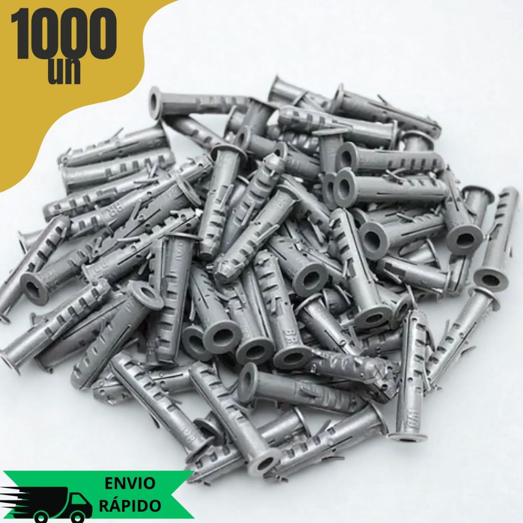 Kit 1000 Buchas 6mm/8mm Nylon Com Anel Fixação Forte Em Parede Tijolo Reboco Material Construção