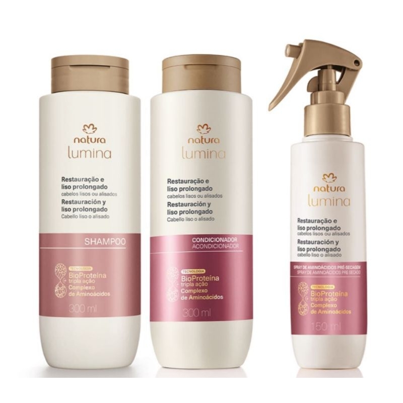 Kit Shampoo, Condicionador e Spray Lumina para Restauração e Liso Prolongado (3 produtos)