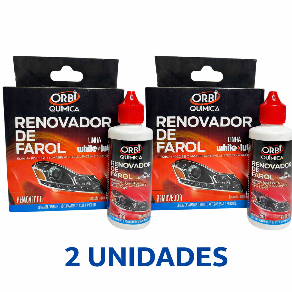 Renovador de Farol Orbi 2 UNIDADES Tira Amarelado e Aspecto Fosco Revitalizador 50ml + Estopa
