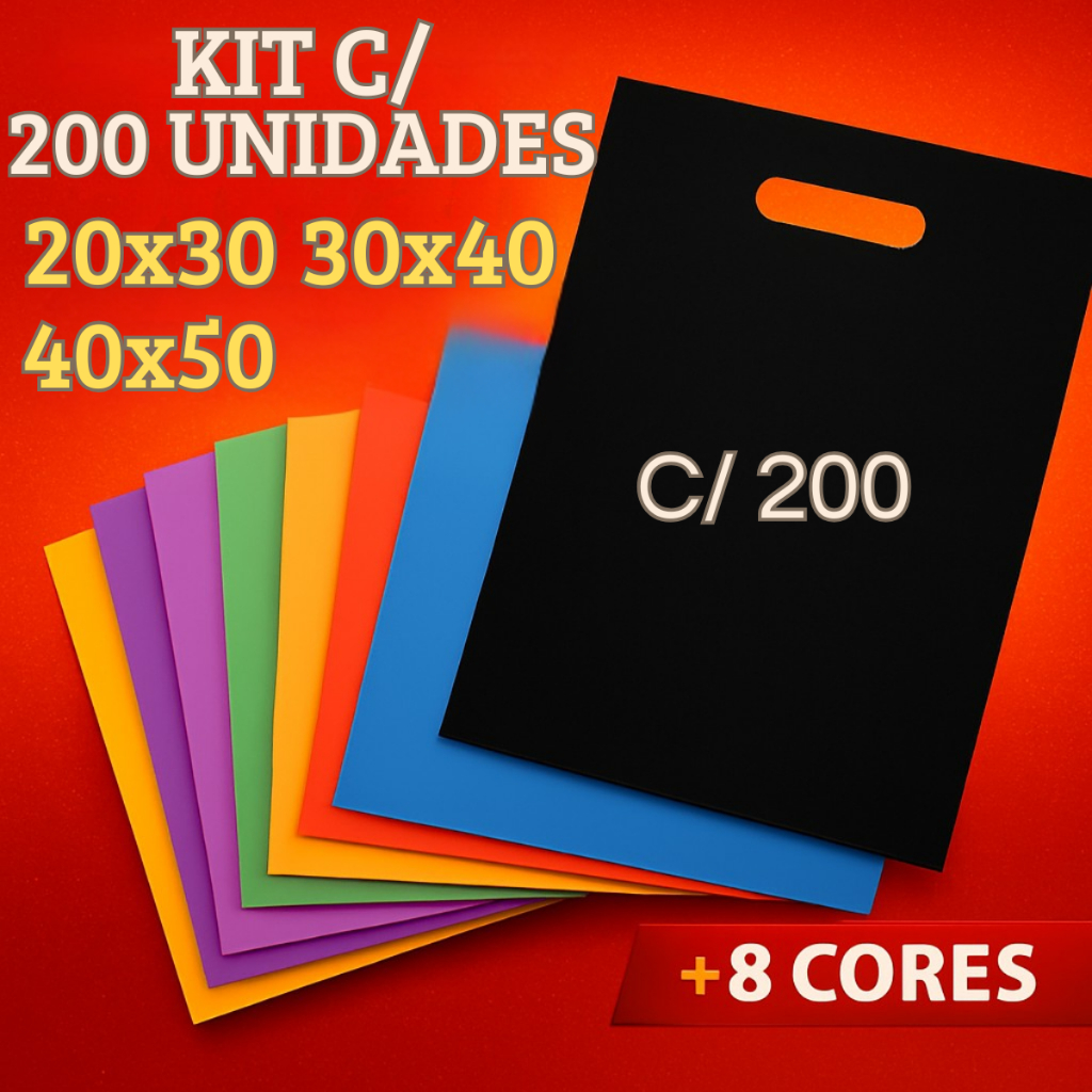Kit 200 Sacola Boca de Palhaço 20x30 30x40 40x50 Sacolinha para Lojas Sacolas Boca de Palhaço
