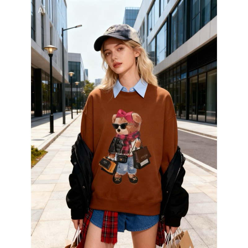 Casaco Blusa Moleton Feminina Ursa Fashion  Algodão Flanelado Urso Polo Bear Blusa De Frio Tendência Casual Blogueira.