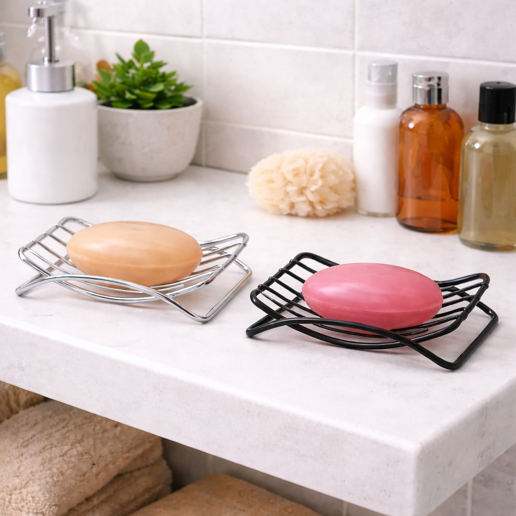 Saboneteira Aramada Aço Inox Preto Banheiro Porta Sabonete Design Moderno Escoamento Bancada