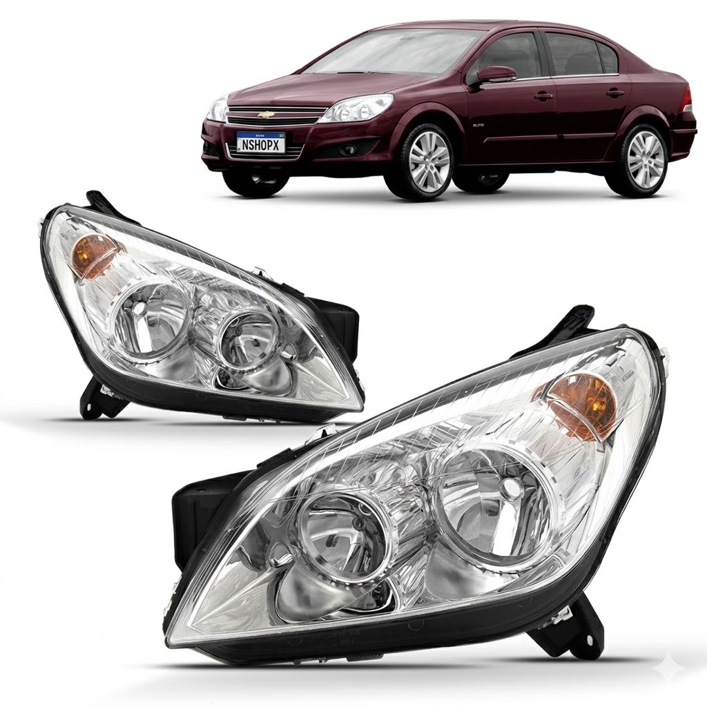 Par Farol Vectra 2006 2007 2008 Máscara Cromada Farolete Chevrolet