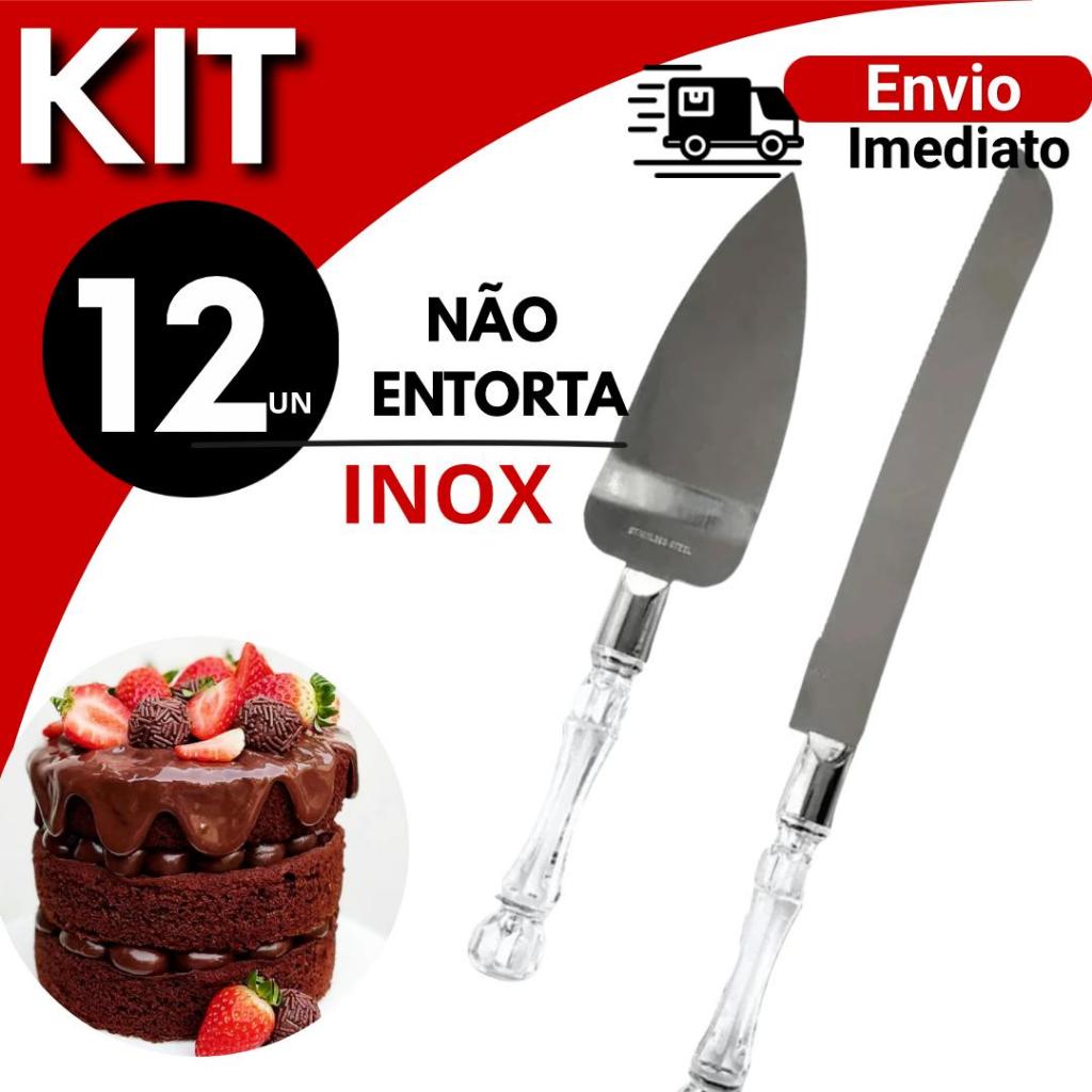 Conjunto Faca e Espátula para Bolo Casamento e Confeitaria Kit 12 / 7 / 5 / 3 Unidades Festa e Confeitaria