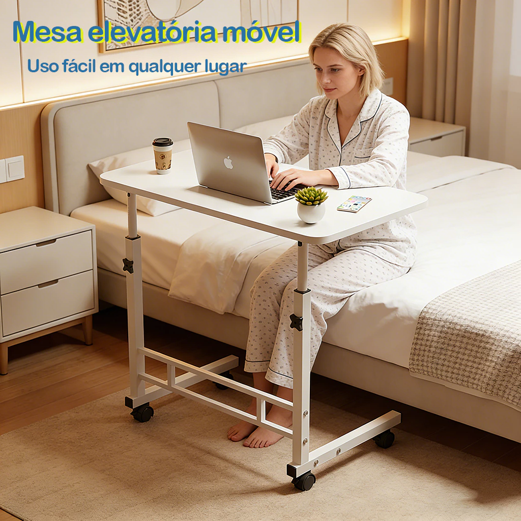 👉 Mesa Elevatória Móvel para Notebook com Altura Ajustável e Rodinhas Uso em Cama Sofá
