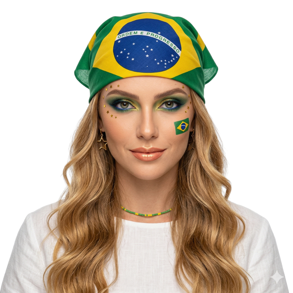 Lenço Bandana Bandeira do Brasil 50x50cm Copa do Mundo 2026 Torcida Seleção Unissex Versátil