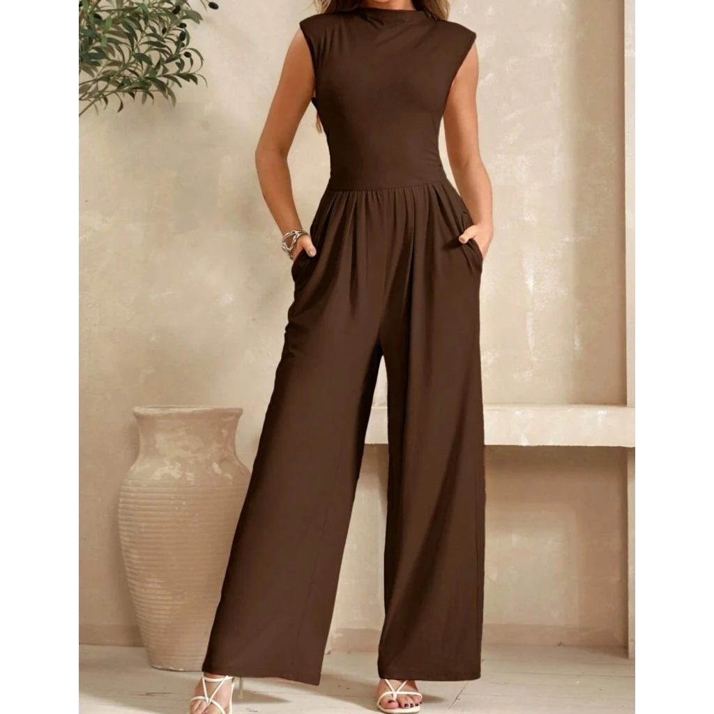 Macacão Feminino Longo Regata Pantalona Com Bolsos Social Luxo