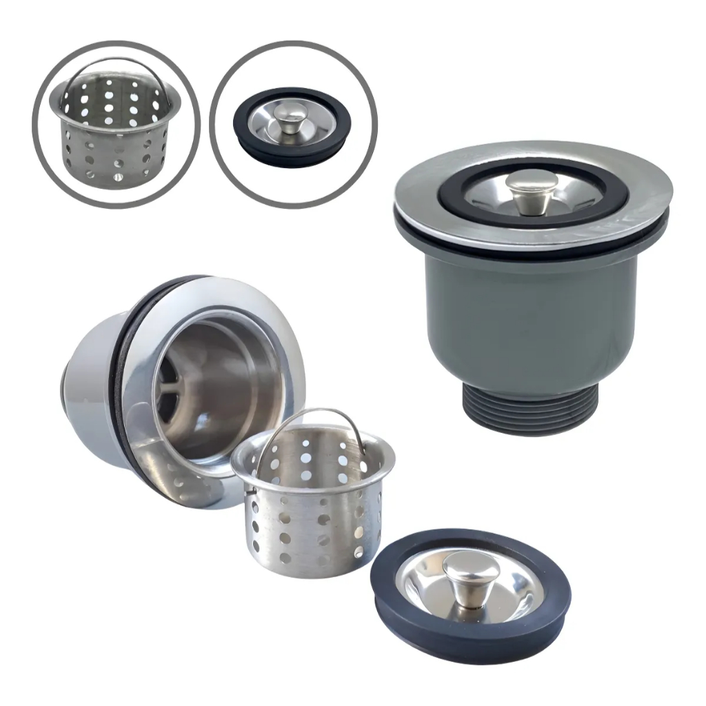 Válvula Americana para Pia 3.1/2" com Cesto em Inox e Saída 1.1/2"