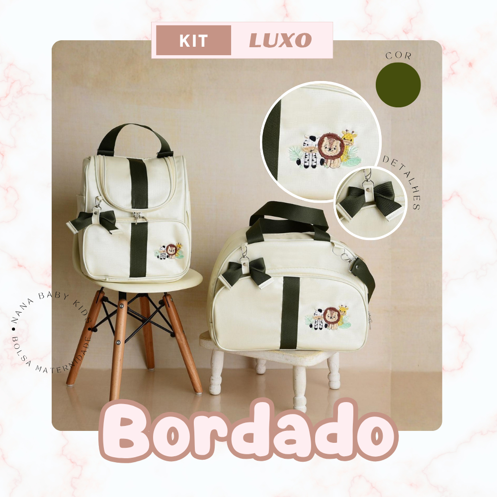 Bolsa Maternidade Menino e Menina  Kit 2 Peças  Luxo Mala e Mochila BORBOLETA 3D SAFARI TERMICA