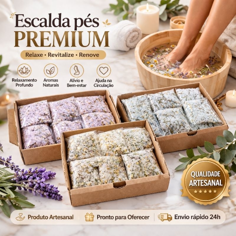 Kit Escalda Pés 10,20,30 Unid. Lavanda Camomila Alecrim Capim Limão Relaxante Alívio do Cansaço Spa