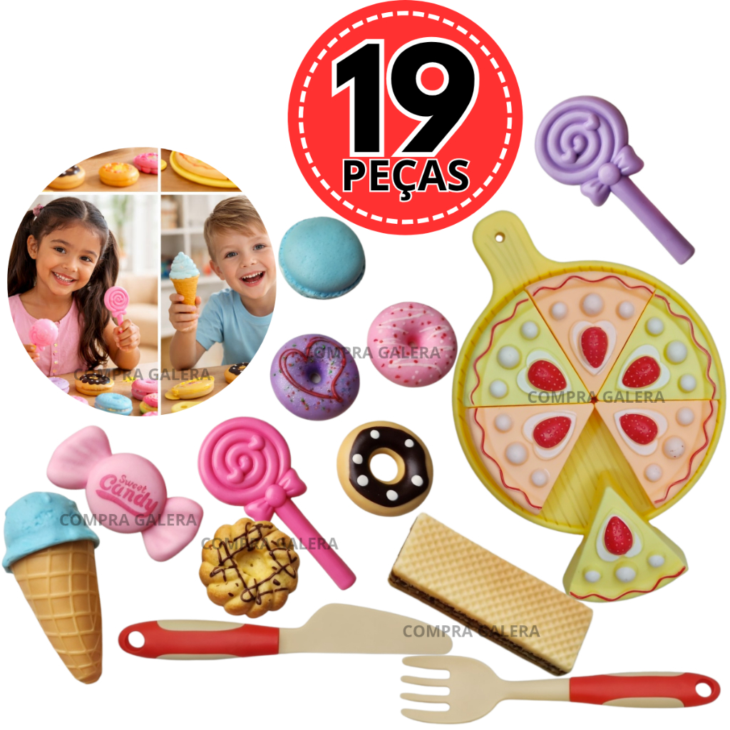 Kit Brinquedo Infantil Comidinha Doce Cozinha Doces Divertidos com Peças Educativo Criança