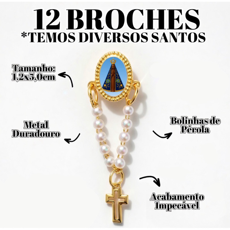 12 Broches Diversos Santos Oval Com Terço Pérola: Para Quem Valoriza a Tradição e a Fé em Oferta na Shopee