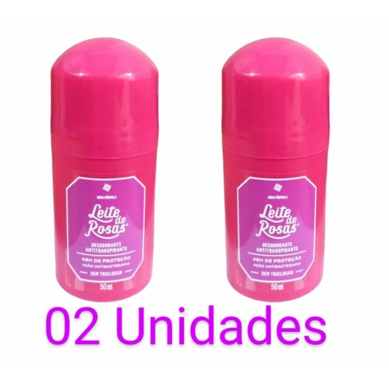 Kit 02 desodorantes Leite de Rosas Roll On 48 horas de proteção
