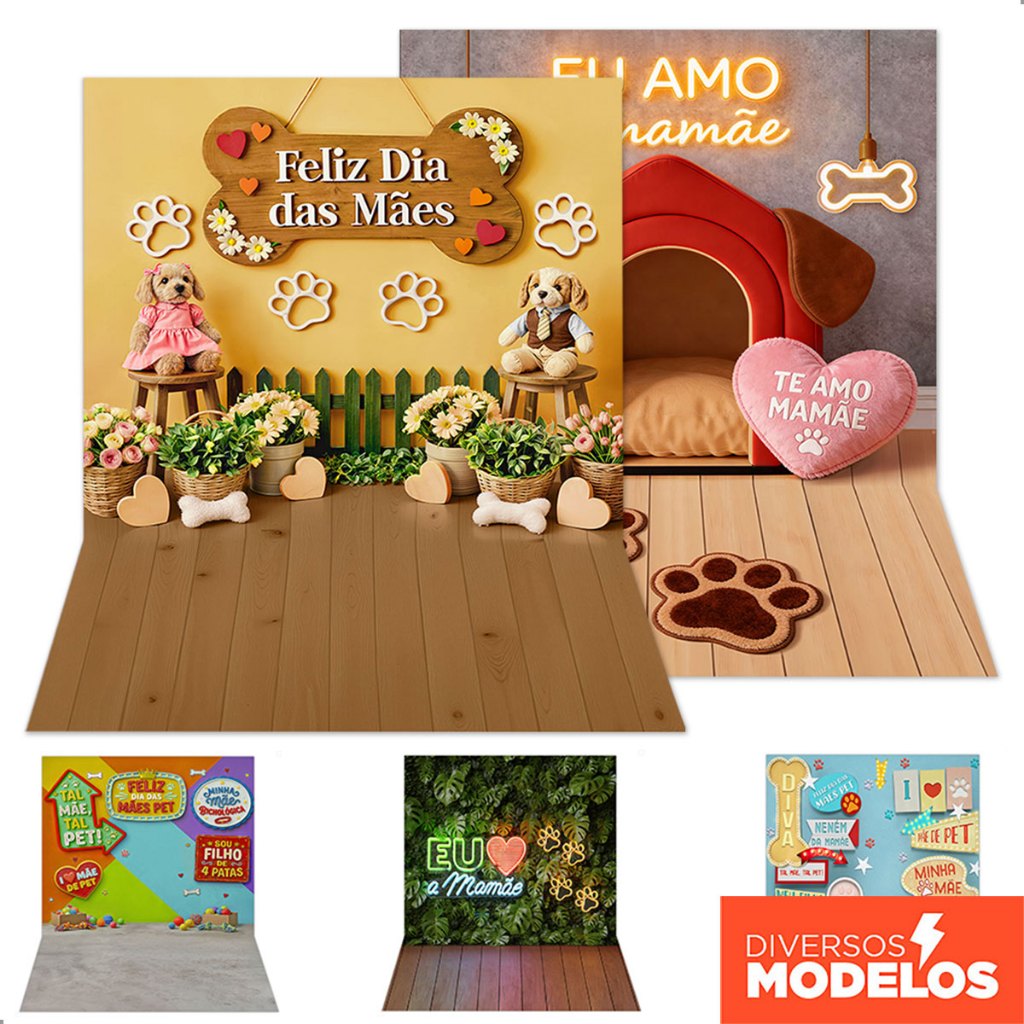 Fundo Fotográfico Pet Dia das Mães Cenário Painel Em Tecido Sublimado 1,20x1,70m para Fotos