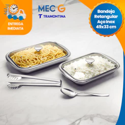 Kit Travessa Para Servir Churrasco Almoço Farofa Salada Em Inox Tramontina