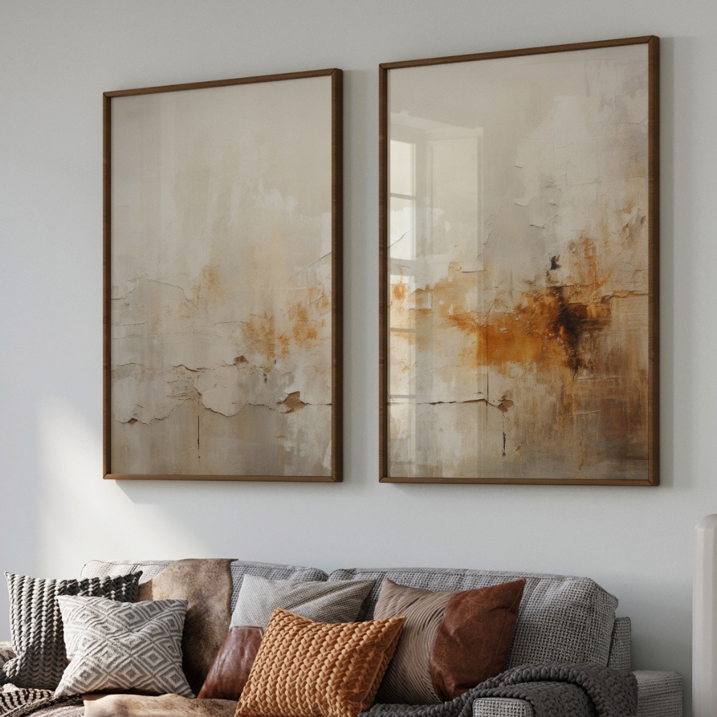 Quadro Decorativo Abstrato Reflexo do Outono 2 Telas Díptico Sala Quarto Escritório Decoração