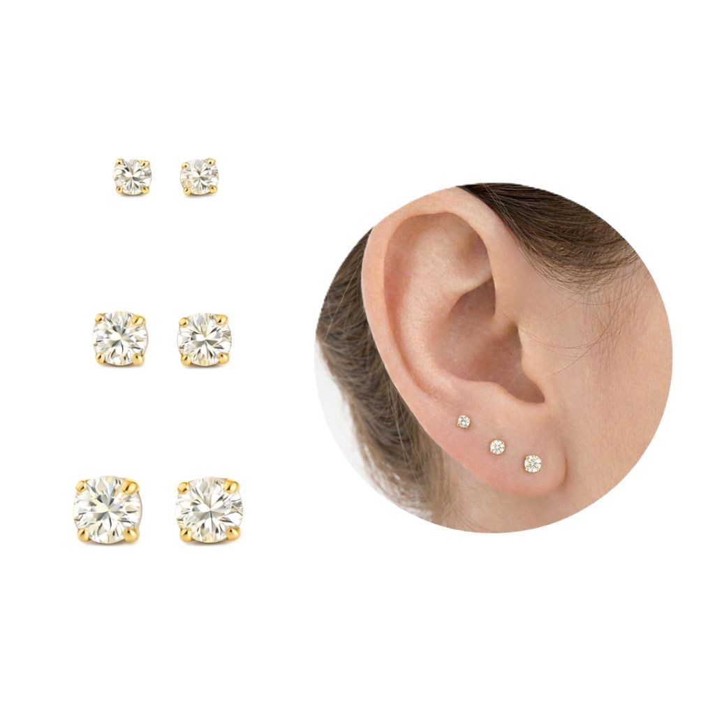 Brinco Infantil Feminino Pedrinha Zircônia Folheado a Ouro 18k Tarraxa Baby Hipoalergênico