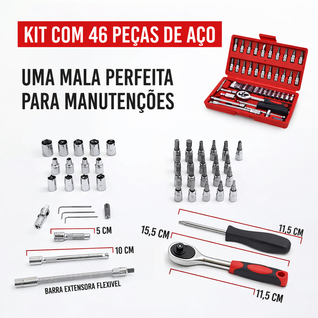 Kit Ferramentas 46 Peças Profissional com Maleta Resistente Portatil Multi Função Tarefa Reparos — imagem 2 de 2