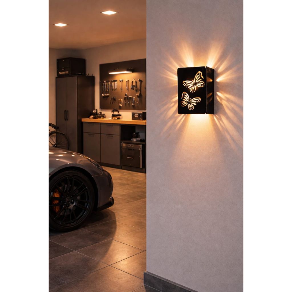 Arandela Borboleta em Acrílico  LED Bivolt Preta | Luz Quente ou Fria | Para Fachada Jardim Corredor