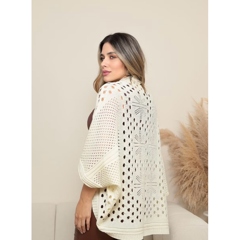 CAPA KIMONO LUXO RENDADO INVERNO TRICOT ELEGANTE ÚNICO - PLUS SIZE
