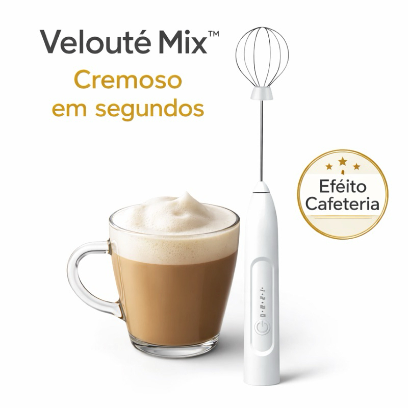 Mini Mixer Elétrico Portátil Velouté Mix™ USB Recarregável – Espumador de Leite, Café Cremoso, Shake, Whey e Ovos