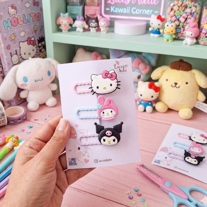 Kit de presilhas Prendedor  hair clip de cabelos infantil personagens Hello Kitty