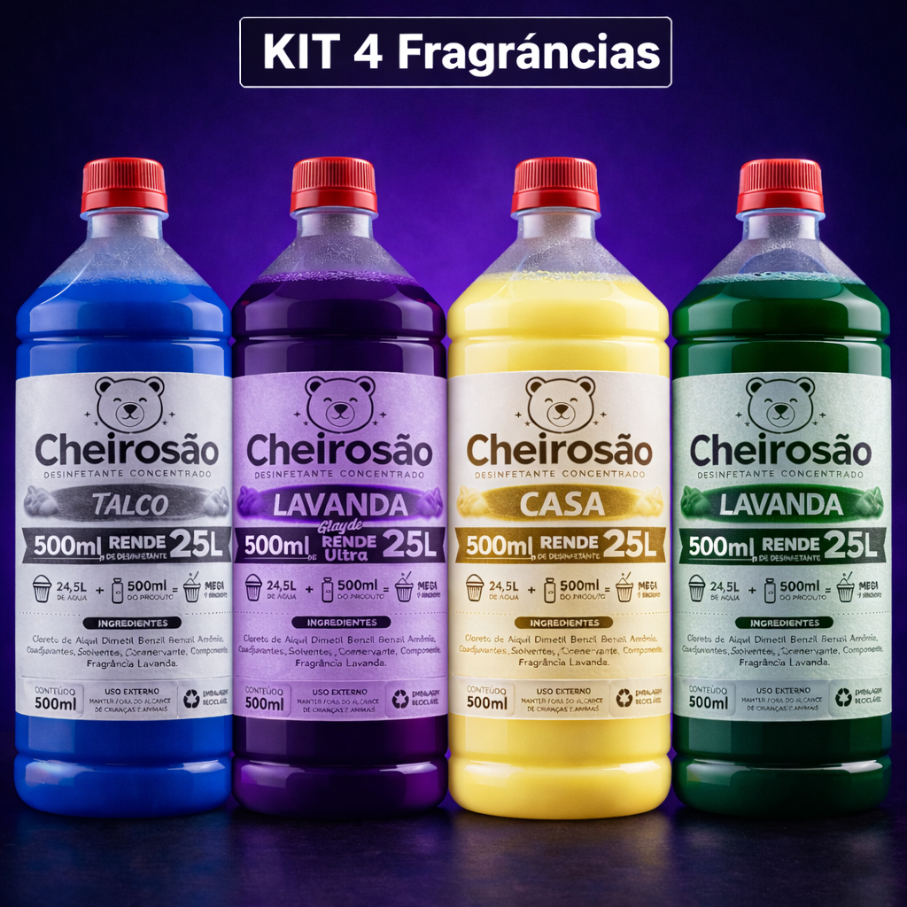 Kit Promocional com 4 Desinfetantes Concentrados de 500ML – Rendem até 25 Litros. Maravilhoso de bom