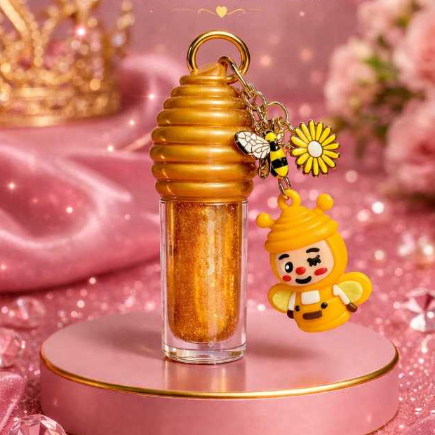 Colmeia Brilhante Liphoney Glow Bee Gloss de Mel Fofo e Bonito com Chaveiro e Pingentes Diferenciado