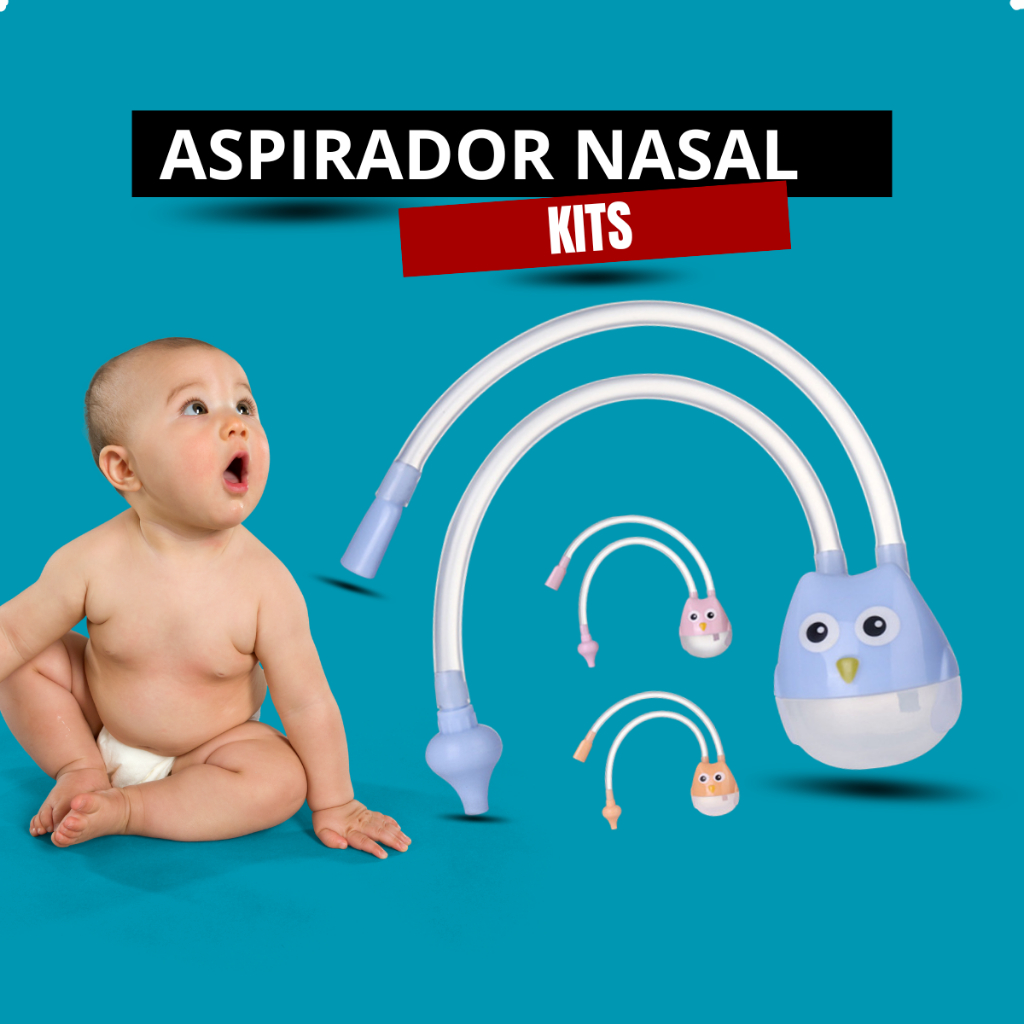 Kits Aspirador Nasal para Bebe Infantil Sugador de Meleca e Catarro Higiene Bebê Coruja