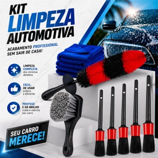 Kit Escova Limpeza Automotiva Detalhamento Rodas Pincéis + Escova Macia + Escova Roda + Toalha Microfibra Multiuso em Oferta na Shopee