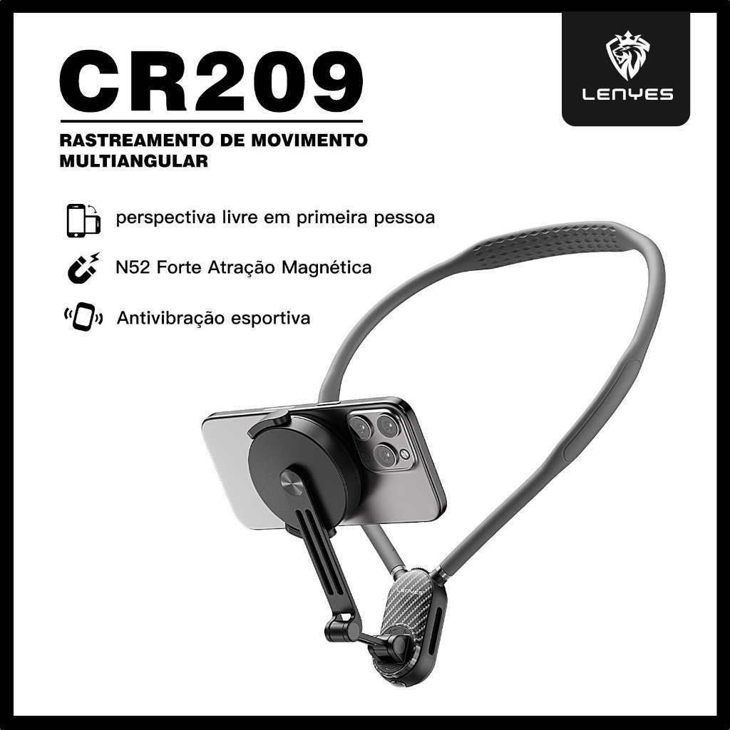 Suporte Celular Magnético Ajustável para Pescoço, Compatível com GoPro Magnético, Gravação POV - LENYES